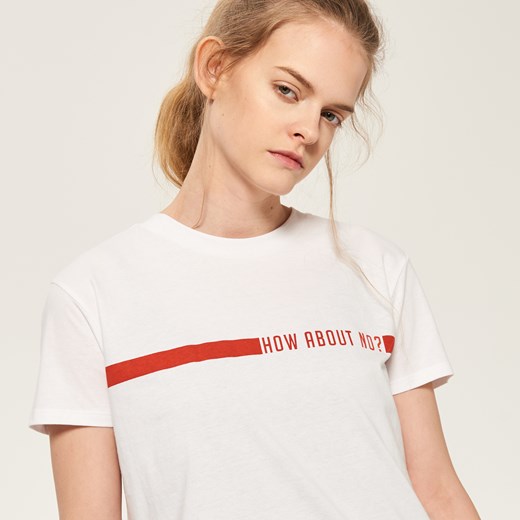 Reserved - T-shirt z nadrukiem - Biały Reserved bezowy XL 