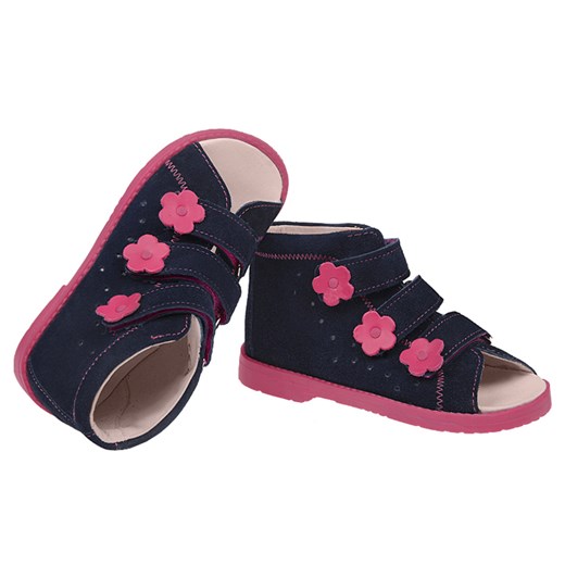 Sandałki Profilaktyczne Ortopedyczne Buty DAWID 1042 Granat+Róż GRC