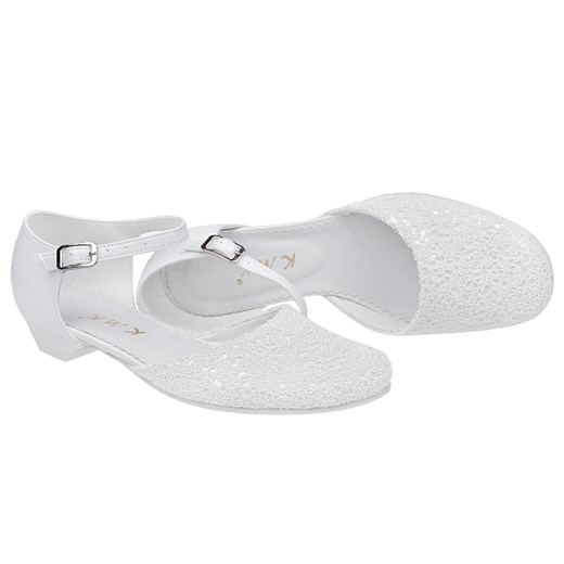 Pantofelki buty komunijne dla dziewczynki KMK 189 Białe Perełki