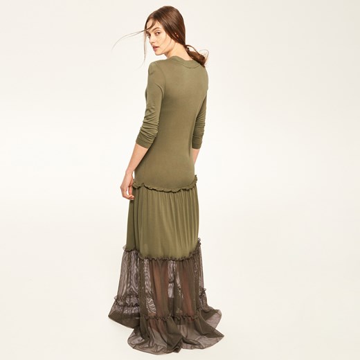 Reserved - Długa sukienka z koronkowym dołem - Zielony Reserved  XS 