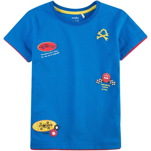 T-shirt z kontrastowym wykończeniem dla chłopca 9-13 lat niebieski Endo 146 endo.pl