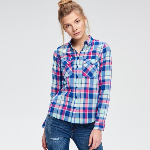 Cropp - Koszula w kratę - Niebieski Cropp fioletowy XL 