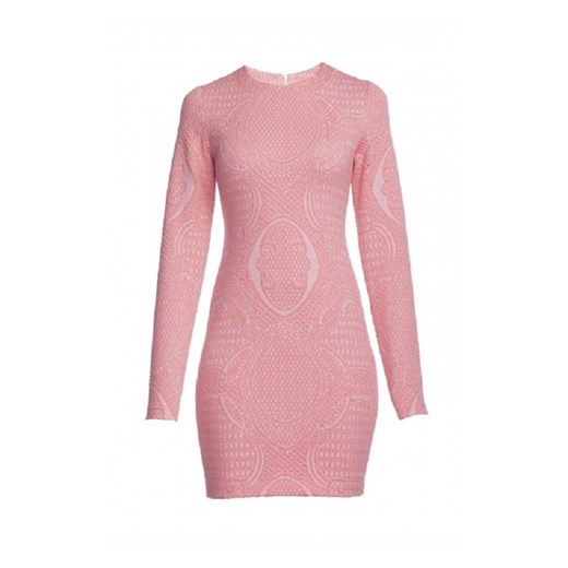 Sukienka tuba mini koralowa ze srebrnym haftem  Papillon 34 showroom.pl