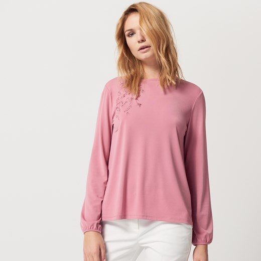Mohito - Dżersejowa bluzka z błyszczącym haftem - Różowy rozowy Mohito XL 