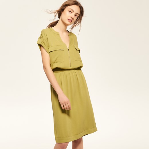 Reserved - Sukienka z pagonami na rękawach - Zielony zielony Reserved 36 