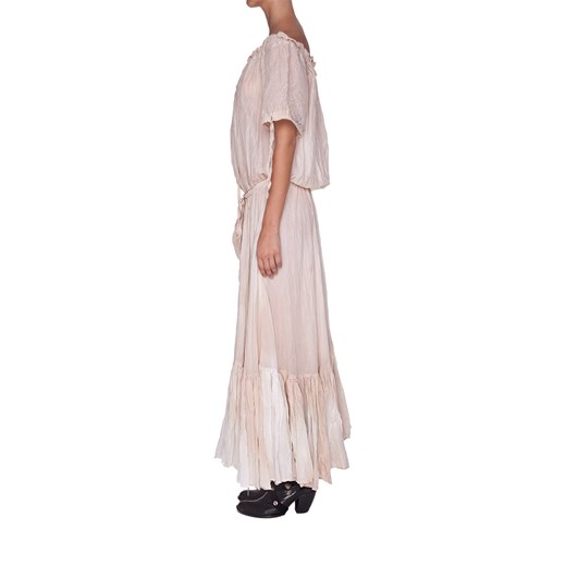 Sukienka „Saloon” beżowa długa mostrami  jedwab