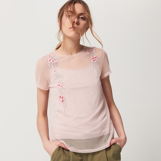 Mohito - Siateczkowa bluzka z topem - Różowy Mohito bezowy XL 