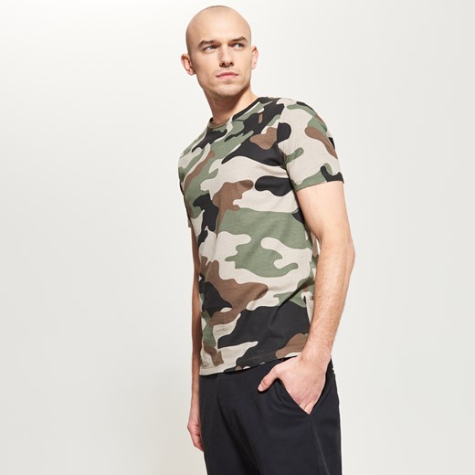 Reserved - T-shirt camo - Zielony bezowy Reserved S 