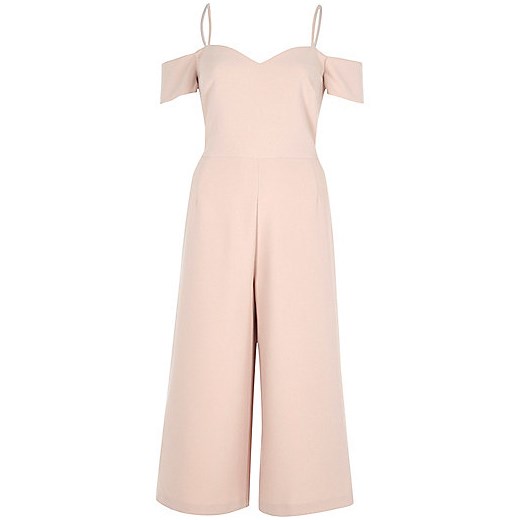 Light pink bardot fitted culotte jumpsuit  River Island   