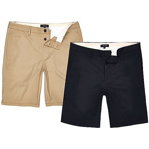 Navy and camel chino shorts two pack  brazowy River Island  