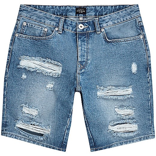 Mid blue ripped slim fit denim shorts  niebieski River Island  