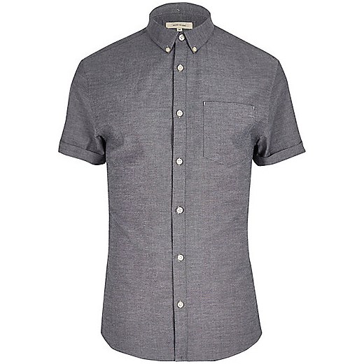 Grey muscle fit short sleeve Oxford shirt 