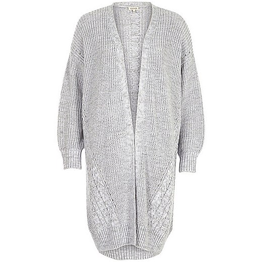 Grey cable knit detail longline cardigan  River Island szary  