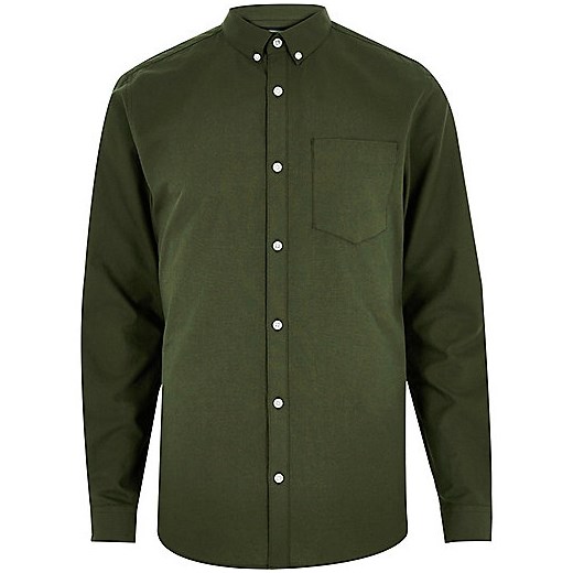 Big and Tall khaki green casual Oxford shirt   River Island  