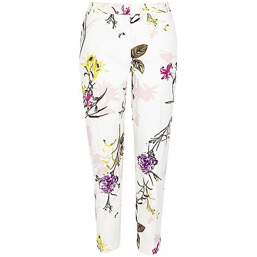Cream floral print cigarette trousers  bialy River Island  