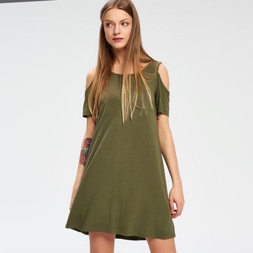 Cropp - Sukienka cold shoulder - Zielony Cropp  XL 