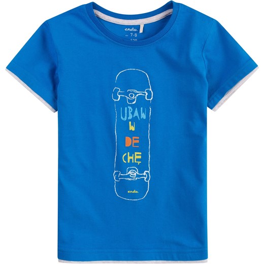 T-shirt z kontrastowym wykończeniem dla chłopca 9-13 lat niebieski Endo 152 endo.pl