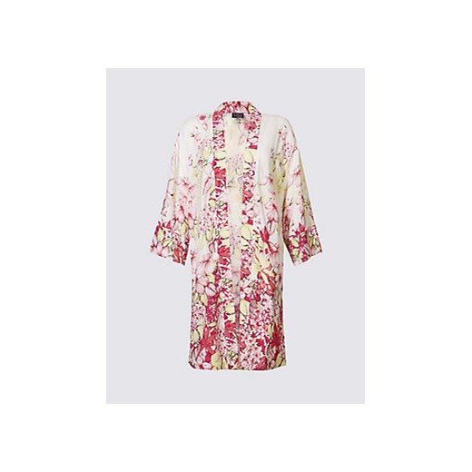 Longline Floral Print Kimono Jacket  bezowy Marks & Spencer  Marks&Spencer