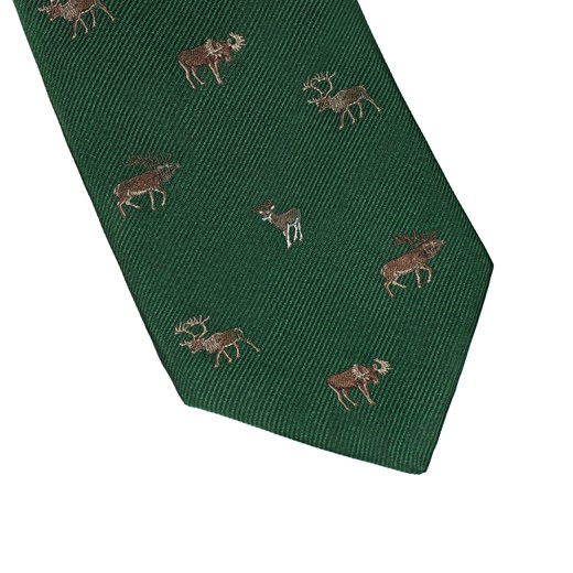 Elegancki zielony krawat jedwabny Laco w leśne zwierzęta Laco zielony  EleganckiPan.com.pl