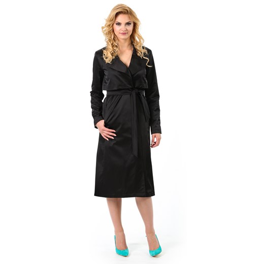 Płaszcz typu trench-czarny z tiulowym kwiatem czarny Imperial S promocja imperialshop.pl