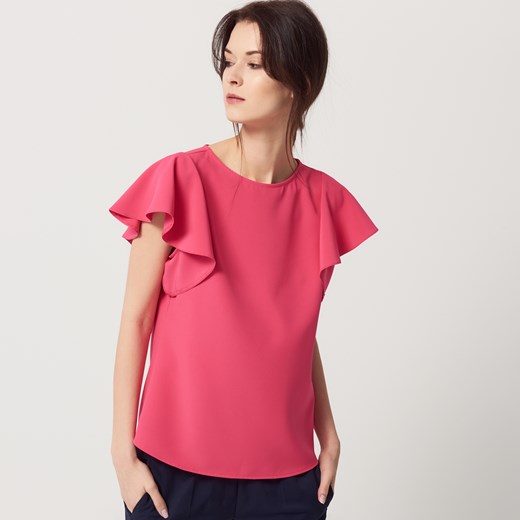Mohito - Minimalistyczna bluzka z rękawami w formie falbany - Różowy czerwony Mohito 32 