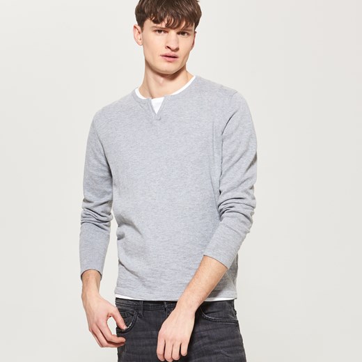Reserved - Sweter z rozcięciem przy dekolcie - Szary  Reserved L 