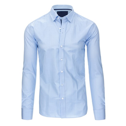 Błękitna koszula męska w paski z długim rękawem (dx1306)  Dstreet L 