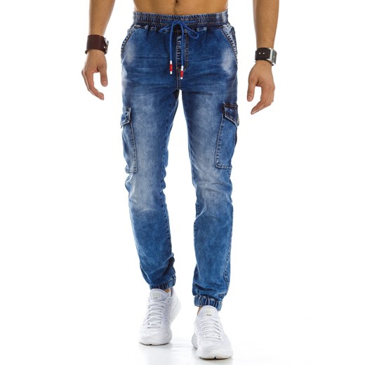 Spodnie jeansowe joggery męskie niebieskie (ux0865) niebieski Dstreet  
