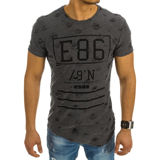 T-shirt męski asymetryczny z nadrukiem antracytowy (rx2010)  Dstreet XL 