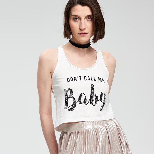 Cropp - Crop top don't call me baby - Kremowy bialy Cropp S 