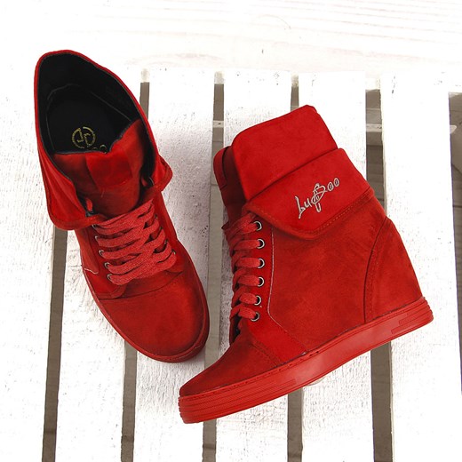 Czerwone sneakersy wywijane na koturnie Lu Boo Lu Boo  38 wyprzedaż ButyRaj.pl 