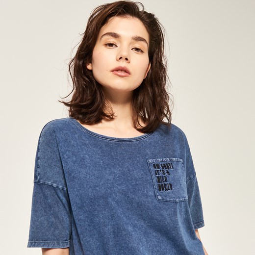 Reserved - T-shirt z kieszonką - Niebieski Reserved niebieski S 
