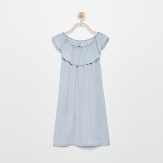 Reserved - Jeansowa sukienka cold shoulder - Niebieski Reserved zielony 152 