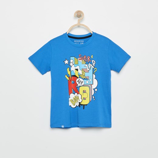 Reserved - Wzorzysty t-shirt - Niebieski Reserved niebieski 116 