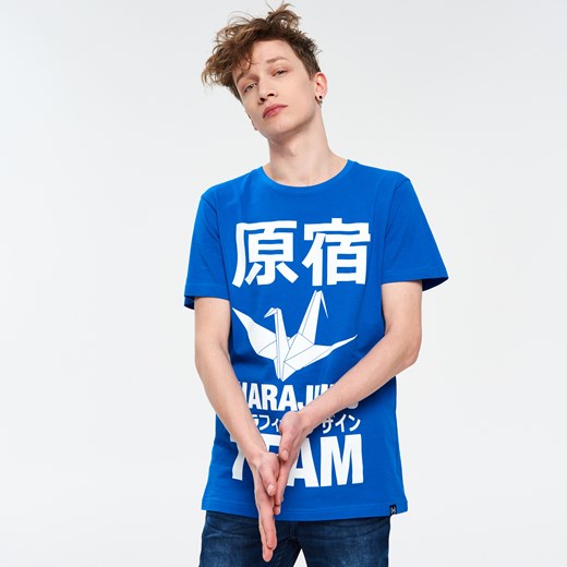 Cropp - T-shirt z nadrukiem - Niebieski  Cropp XS 