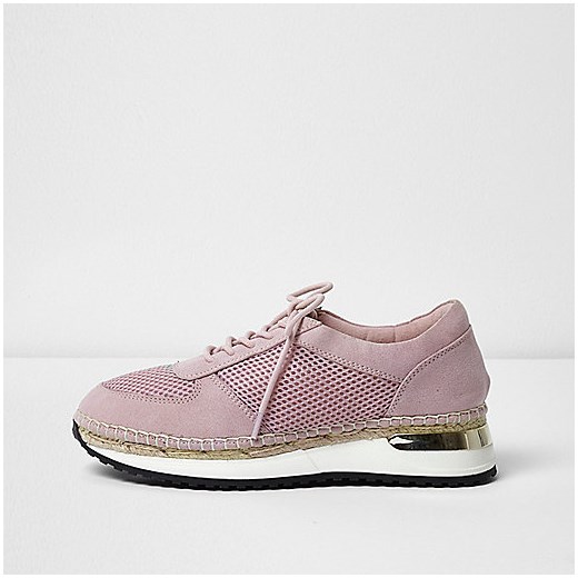Pink mesh espadrille runner trainers  bezowy River Island  