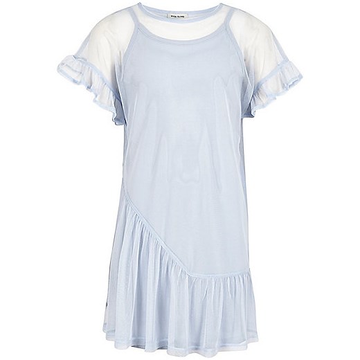 Girls blue mesh frill T-shirt dress   River Island  