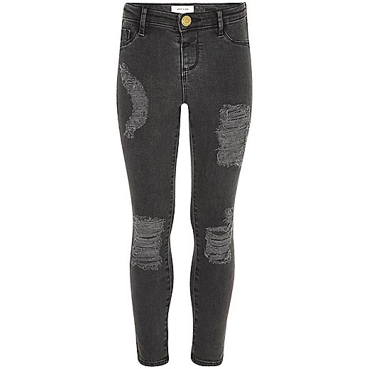 Girls black washed Molly ripped jeggings  szary River Island  