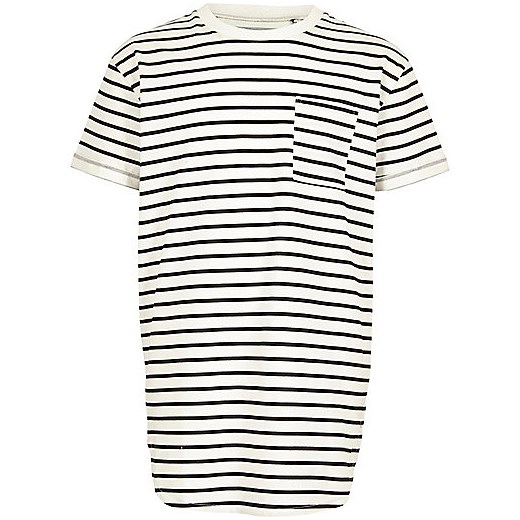 White stripe curved hem T-shirt   River Island  