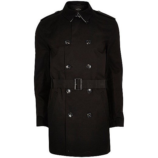 Black double breasted smart belted mac  River Island czarny  