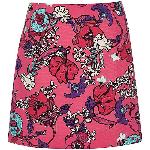 Pink floral print mini skirt 
