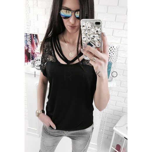 FASHION MODNA BLUZKA SEXI DEKOLT CEKINY CZARNA czarny M ifriko.pl