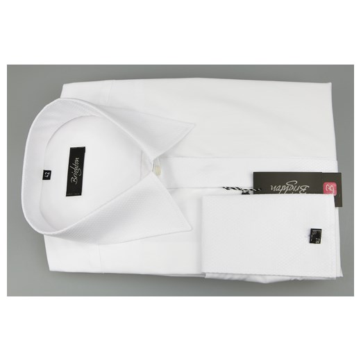 Brighton koszula biała na spinki 42 176/182 Slim żakard