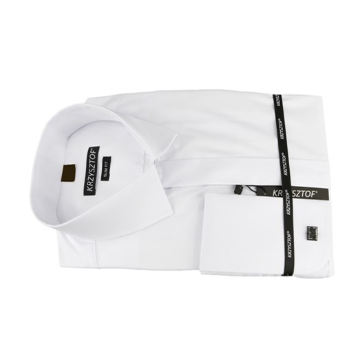 KRZYSZTOF koszula biała na spinki S 37-38 170/176 dł. Slim Fit