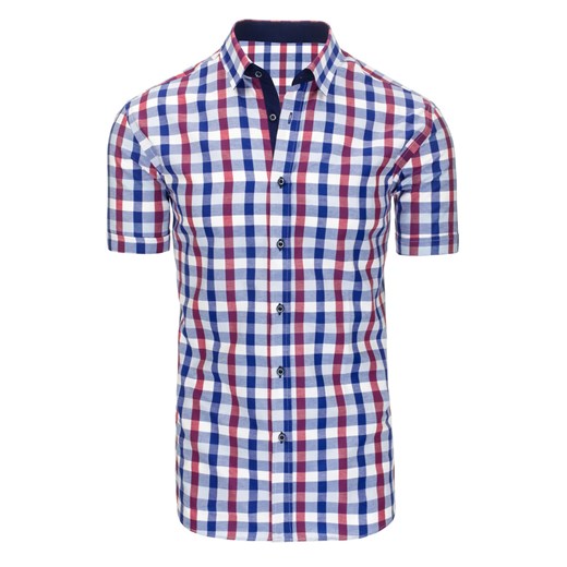 Niebiesko-fioletowa koszula męska w kratę z krótkim rękawem (kx0763) Dstreet  3XL 