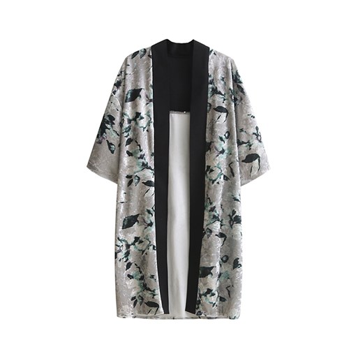 Damskie Płaszcz Kimono Bez Zapięcia Reglanowe Rękawy Kwiecisty Jollychic czarny 38