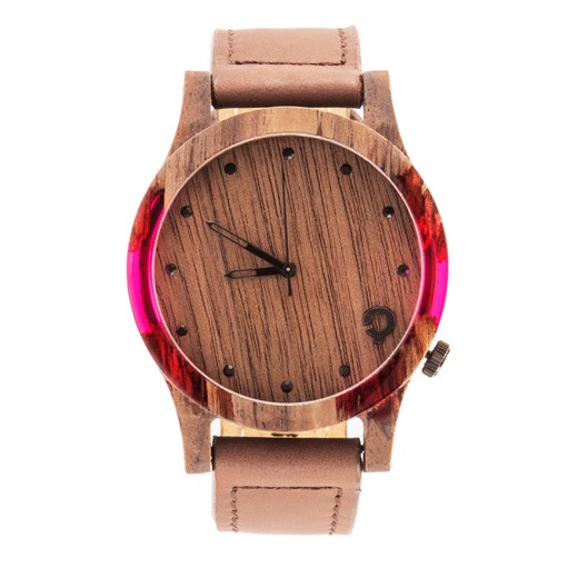Drewniany zegarek Seria Slick - Orzech - Pink