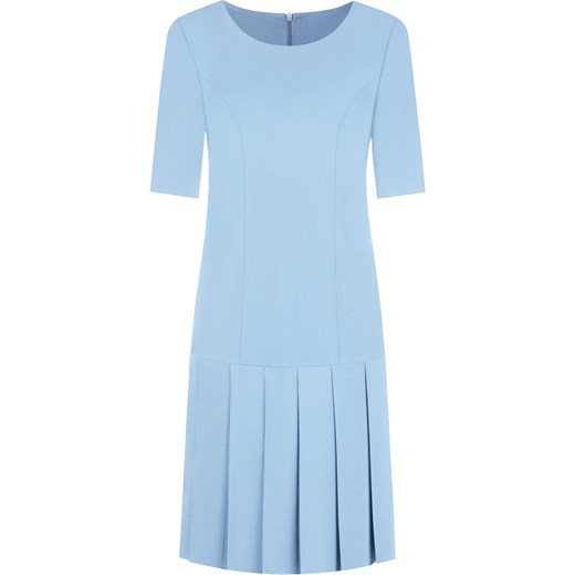 Sukienka damska Hiacynta VII, błękitna kreacja z modnymi plisami.   40 Modbis