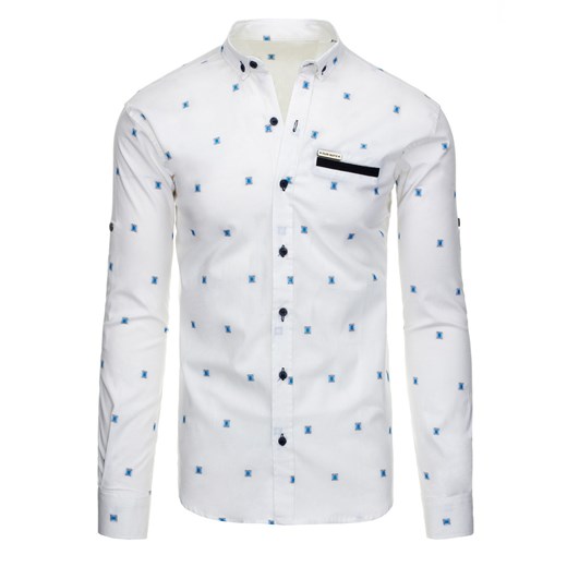 Biała koszula męska we wzory z długim rękawem (dx1342) Dstreet  M 
