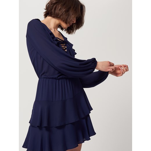 Mohito - Szyfonowa sukienka z falbanami - Niebieski  Mohito 38 